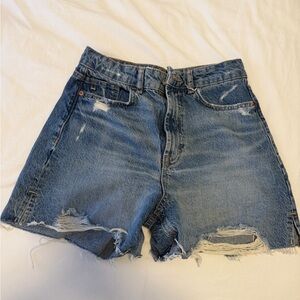 Zara Distressed Blue Denim Jean Shorts